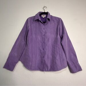 Talbot’s Purple Brushed Velour Button-Up, Pleated Blouse. Sz M.